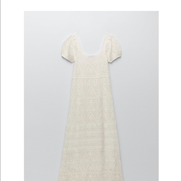 ZARA LONG CROCHET WHITE DRESS - Picture 4 of 5